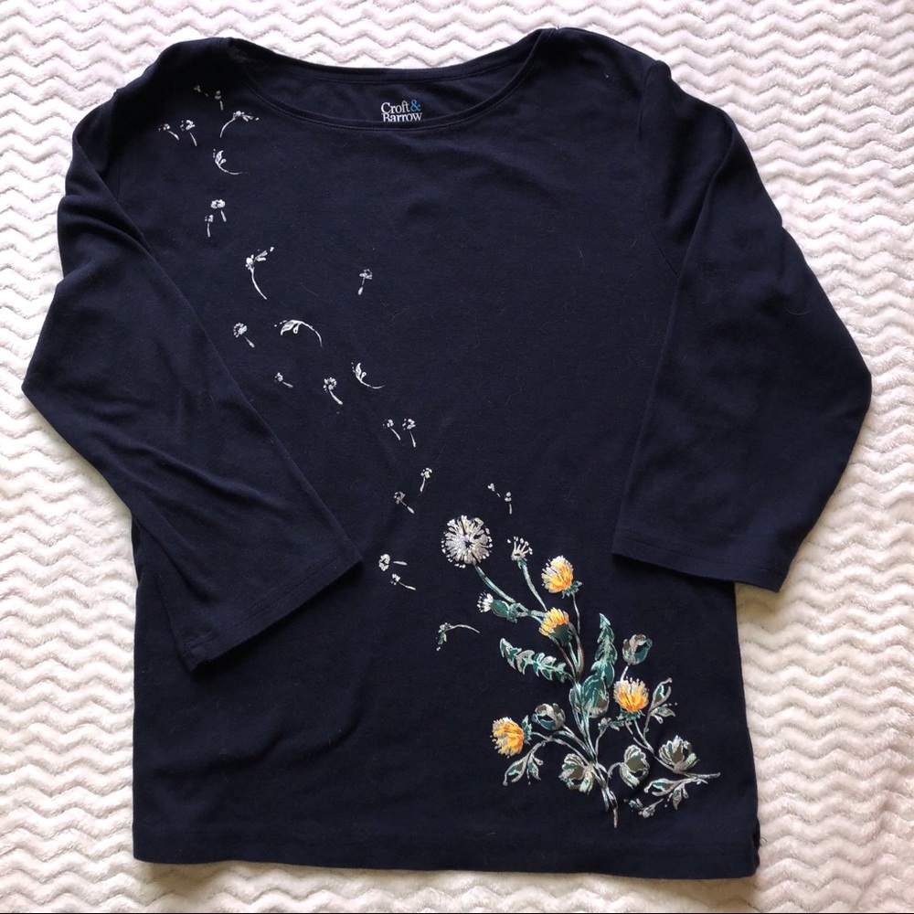 🦋 Dandelion 🌬🌼 3/4 sleeve top Navy Blue XXL